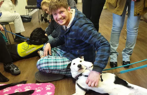 student dog petting