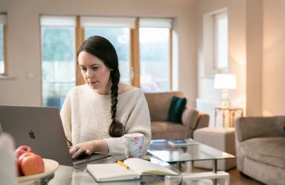 Blended learning student working from home