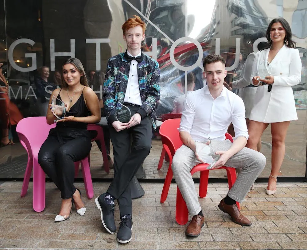 Study Film and Television at Griffith College Griffith College film students posing with their awards outside the Lighthouse Cinema, Dublin
