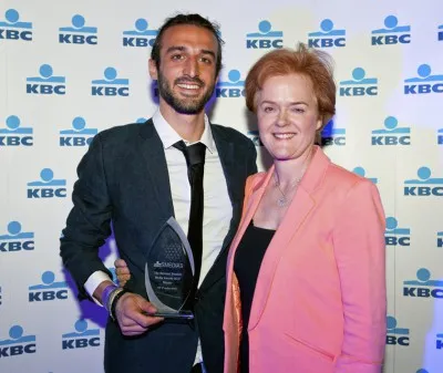 Left: Double-winner, Tiberio Ventura with TV3's Ursula Halligan who presented one of his awards Left: Double-winner, Tiberio Ventura with TV3's Ursula Halligan who presented one of his awards