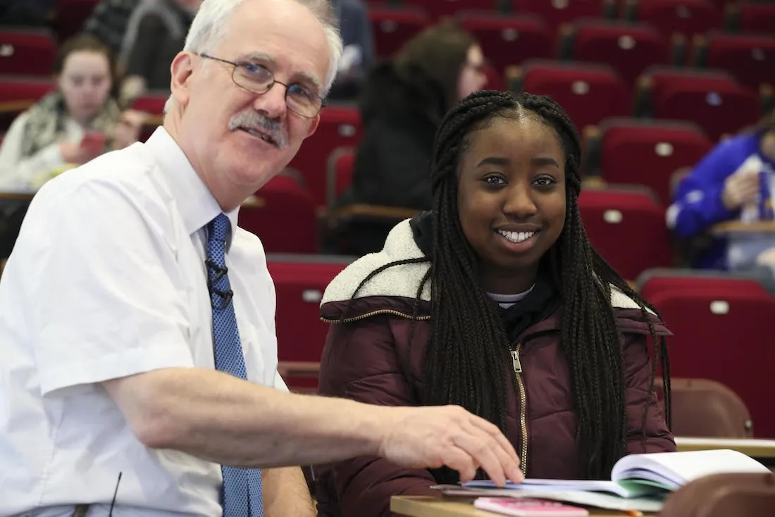 Dr Tomás Mac Eochagáin reviews with a leaving cert student Dr Tomás Mac Eochagáin reviews with a leaving cert student