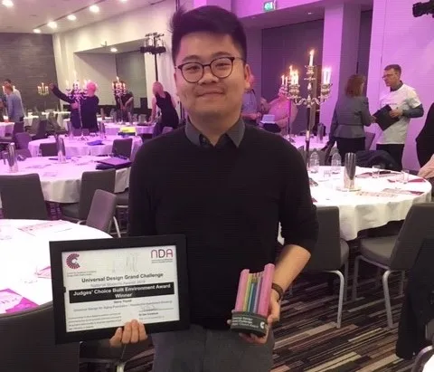 Griffith College Interior Architecture student wins at Universal Design Awards Griffith student Gerry Triyadi poses with his trophy and certificate at the Universal Design Awards