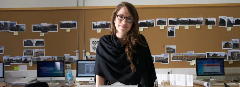 Architectural Student Exhibiting Her Work Architectural Student Exhibiting Her Work
