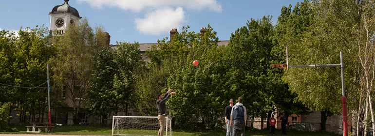 Playing basketball on the Griffith pitch Playing basketball on the Griffith pitch