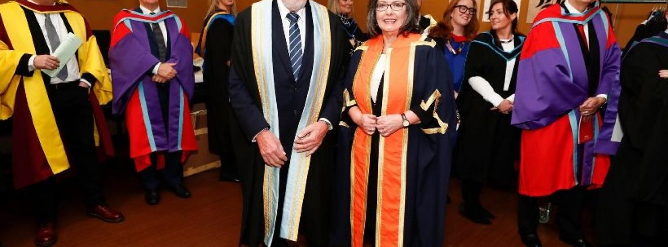 Chair of the Policing Authority Josephine Feehily accepting the Distinguished Fellowship Award from the President of Griffith College Professor Diarmuid Hegarty Chair of the Policing Authority Josephine Feehily accepting the Distinguished Fellowship Award from the President of Griffith College Professor Diarmuid Hegarty